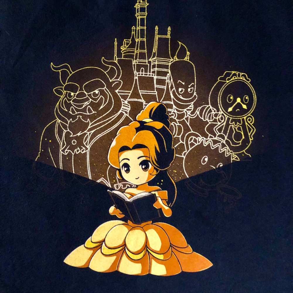 Disney’s Beauty & the Beast Belle Cute Cartoon Women’s Black Tee Shirt Small